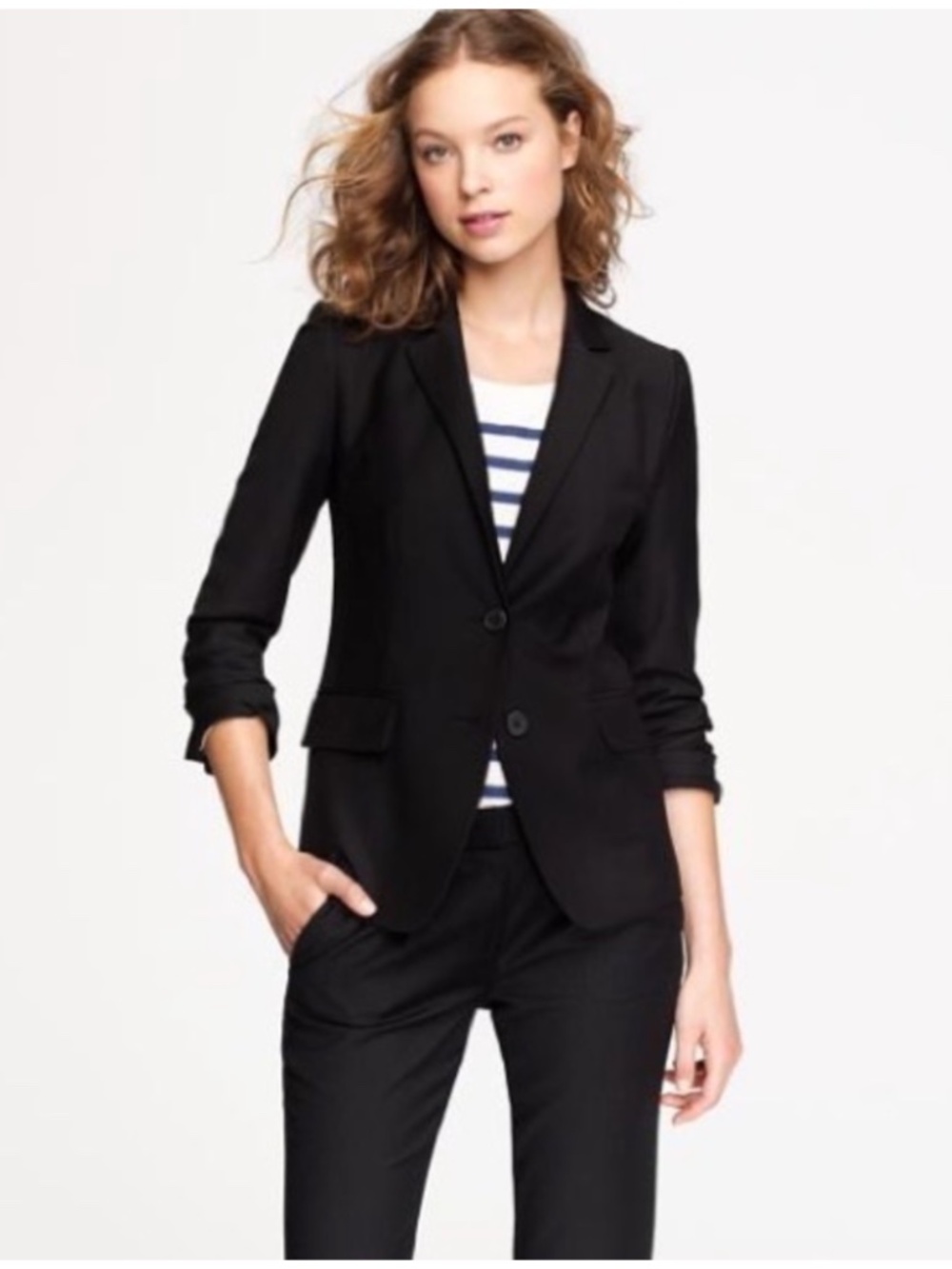 J. Crew 1035 Black 100% Wool Super 120s Two Button Blazer 0